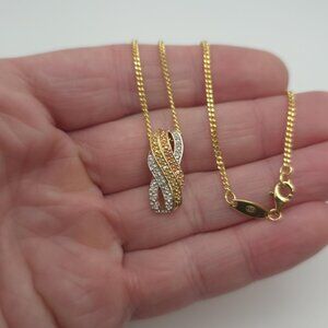 16 Inch Gold Over Sterling Silver Small Diamonds Pendant Necklace A1393